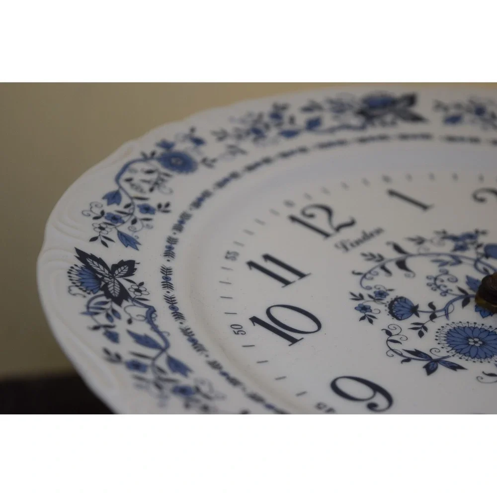 Vintage Linden Blue Floral Porcelain Wall Clock Japan - great condition